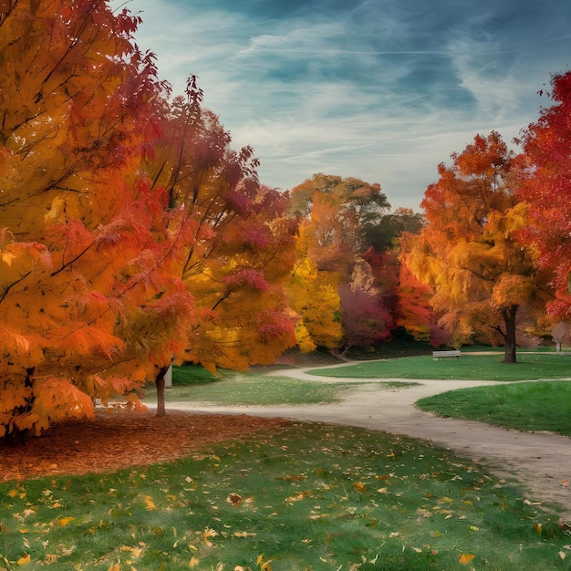 Falling leaves natural background ai generated