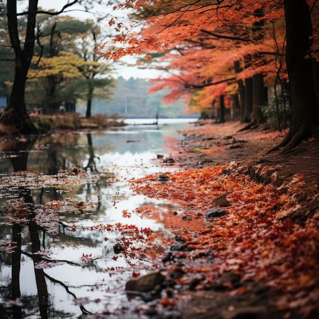 Falling Leaves Symphony Autumn Landscape Photo