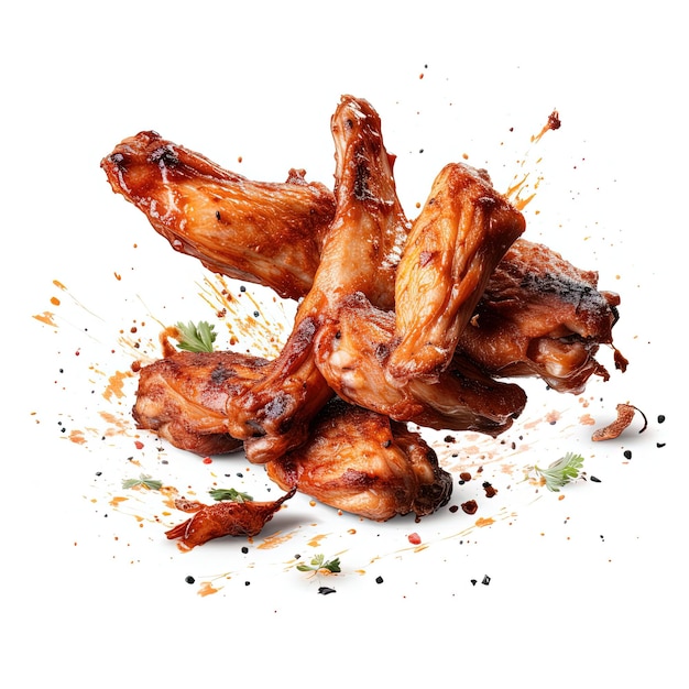 Falling middle gegrilltes chicken wings on an isolated white