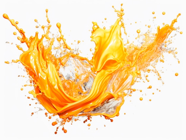 Falling orange fruit become an orange juice meets water in a splash white background Lots of crystal drops AI generative illustration