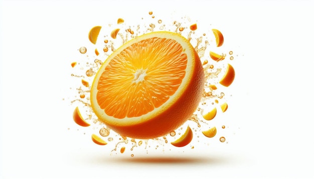 Falling orange slice isolated on white background