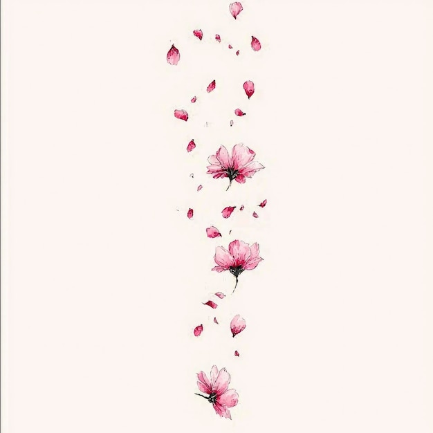 Photo falling pink flowers and petals on white background