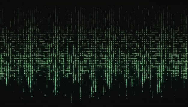 Falling points of binary code of the matrix digital dark background with noise effect corrupted code