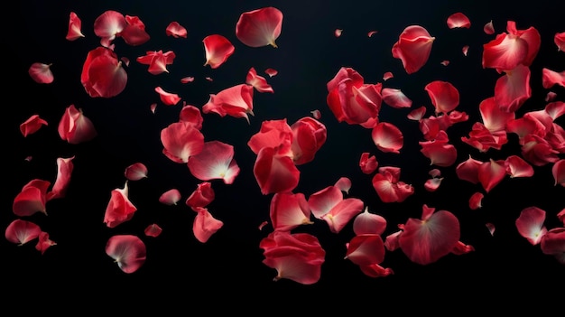 Photo falling rose petals on black background