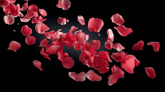 Photo falling rose petals on black background