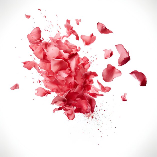 Photo falling rose petals on white background