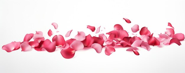 Photo falling rose petals on white background