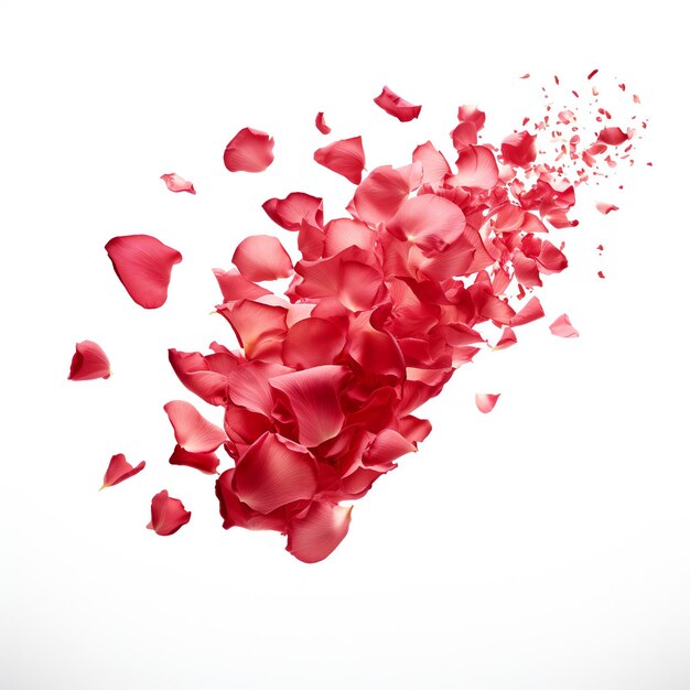 Photo falling rose petals on white background