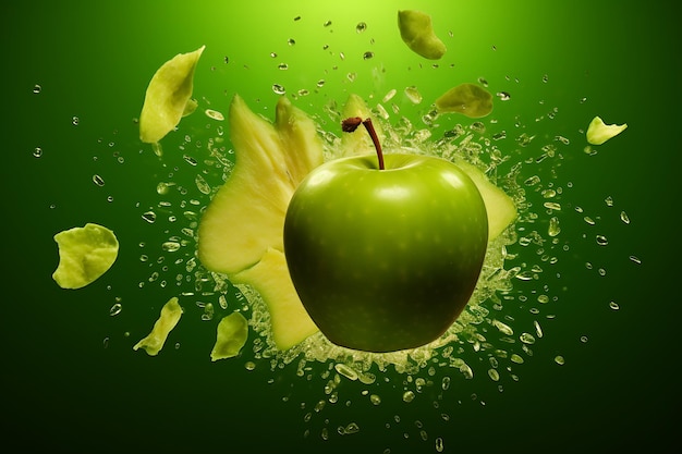 Photo falling slice ripe green apple for your design