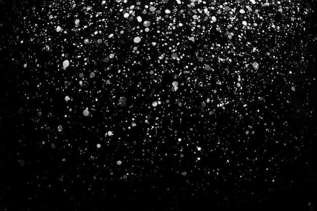 Falling Snow down On The Black Background