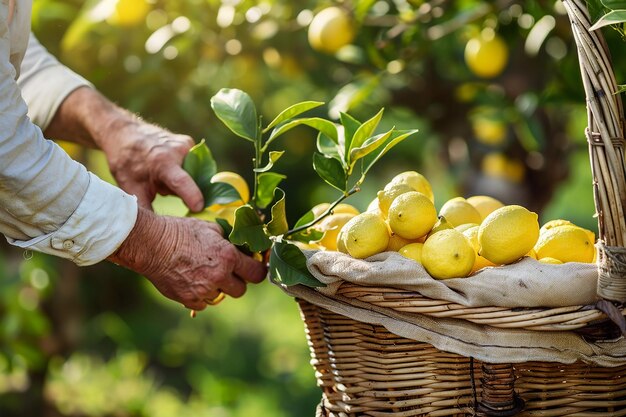 Photo famer choosing the best lemons