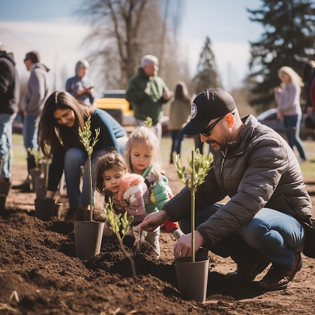 Families Planting Trees in Their Neighborhood Park