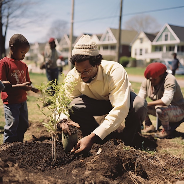 Families Planting Trees in Their Neighborhood Park