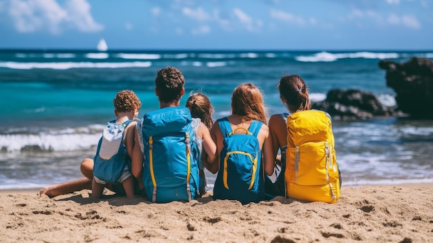 Family Adventure on the Beach Colorful Backpacks and SunKissed Memories