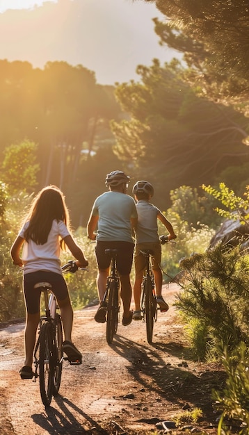 Family Biking Adventure Promoting Heart Health in Scenic Outdoor Mountain Setting