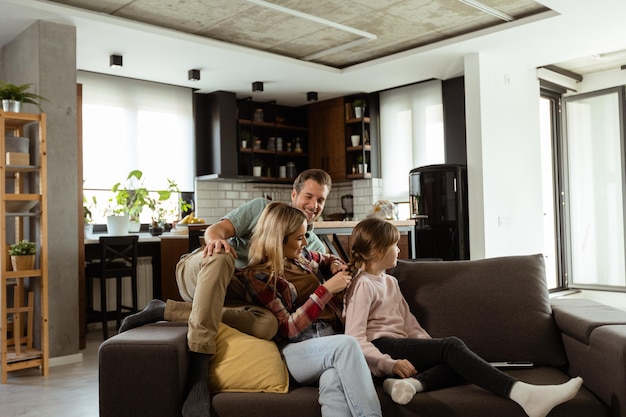 Family bonding time in a cozy living room on a lazy afternoon