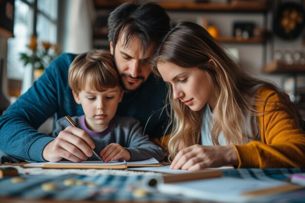 Family Bonding Time with Parents Helping Child with Homework