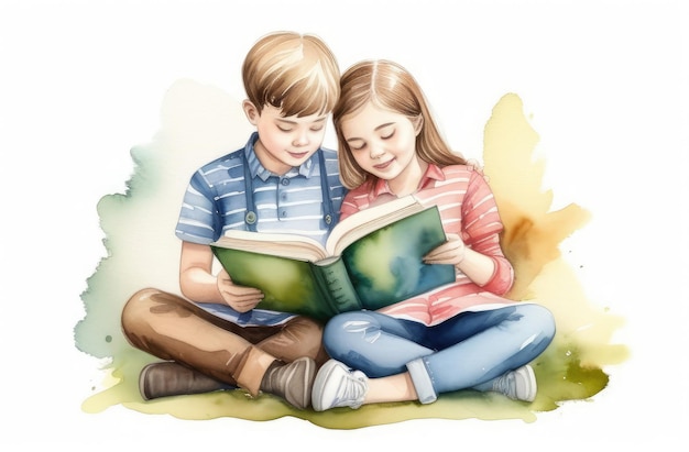 family bonds storytelling lovely caucasian siblings reading interesting book with tales together