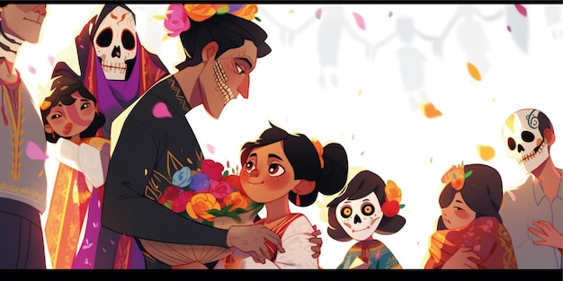 family celebrate day of the dead concept illustration background