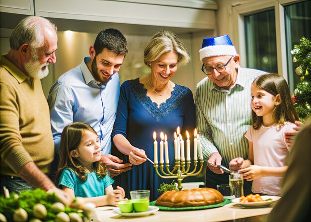 a family celebrating a birthday with a cake and candles