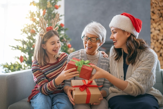 Family celebrating Christmas