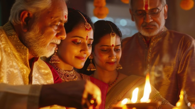 Photo family celebrating diwali with traditional ritualsxaxa