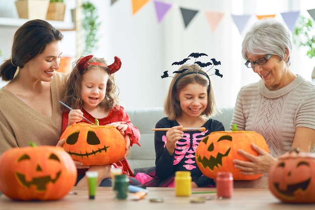 Family celebrating Halloween