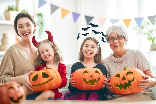 Family celebrating Halloween