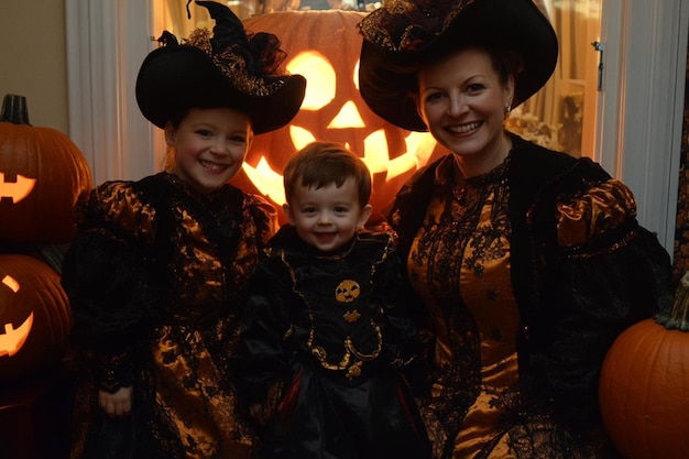 Photo family celebrating halloween