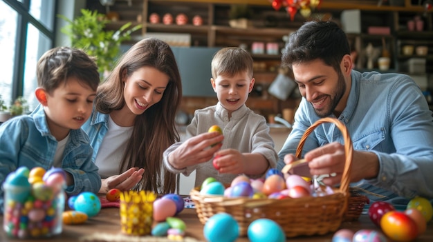 Family cherishes fun creating easter art while sharing kitchen time with toddler aige