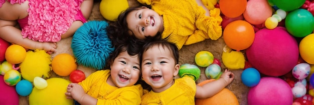 a family of children play with balls and toys