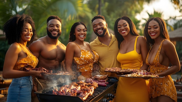 a family cooking food on a grill