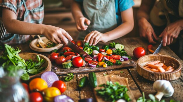 Family cooking together in the kitchen