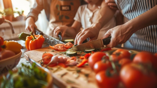 Family cooking together in the kitchen