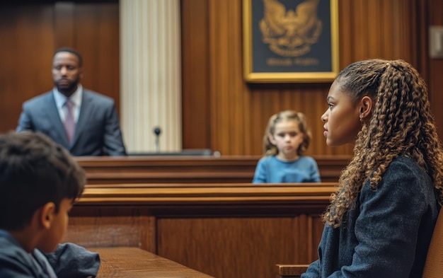 Photo family court setting with children present