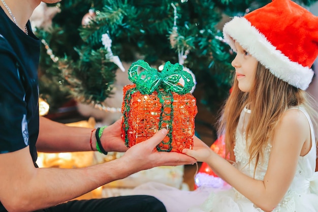 Family of dad and daughter on christmas vacation