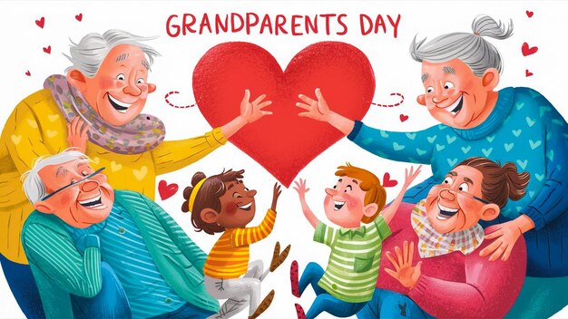 a family day greeting card with a happy grandparents day written by father and grandmother