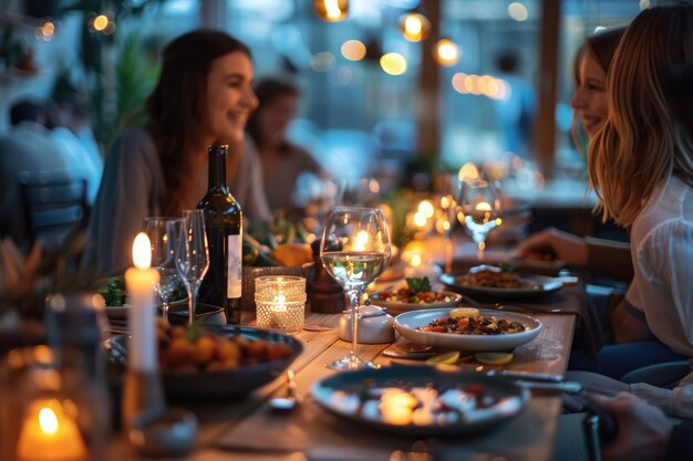 family dinner table setting unrecognizable people ai generated