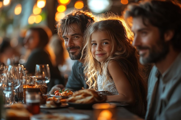 Photo family dinner with warm lighting