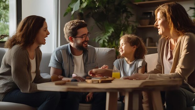 Photo family discussion on emotional experiences and understanding