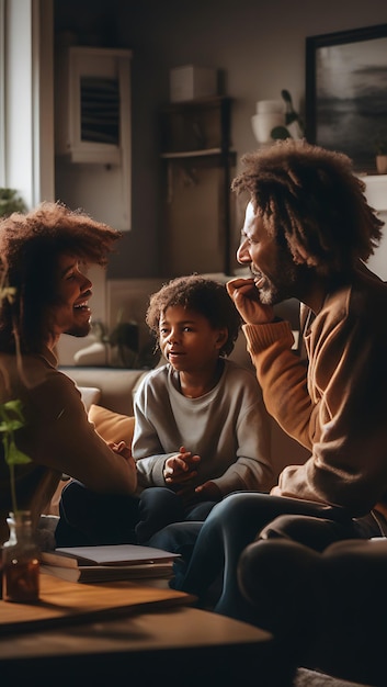 Photo family discussion on emotional experiences and understanding