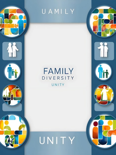 Photo family diversity border with unity text concept as a modern border frame featuring abstract family i