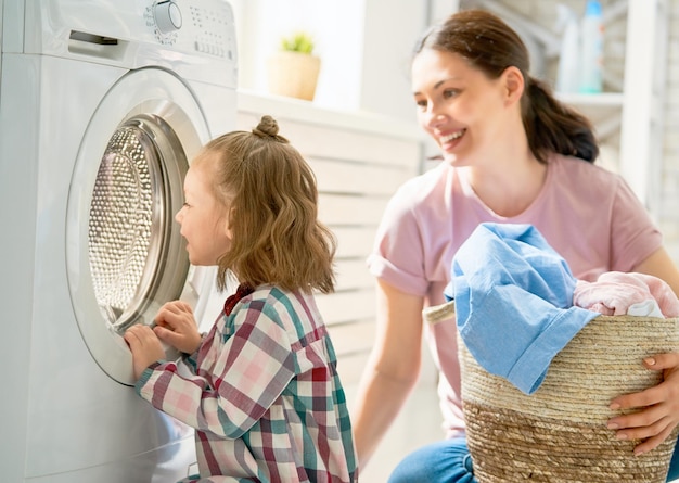 Family doing laundry