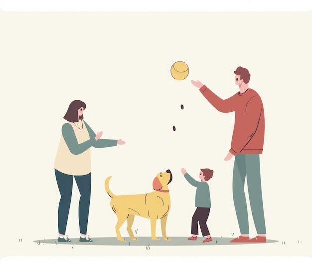 a family drawing with a dog and a man with a hat on