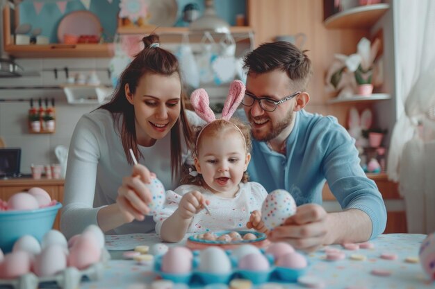 Photo family easter egg decorating fun