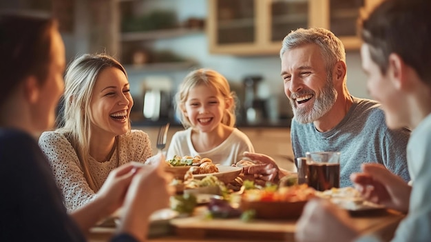 Photo a family eating a meal together in a restaurant