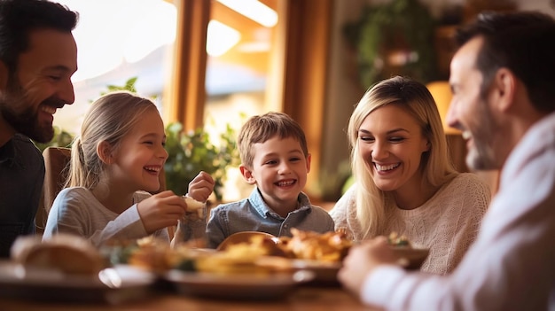 Photo a family eating a meal together at a restaurant