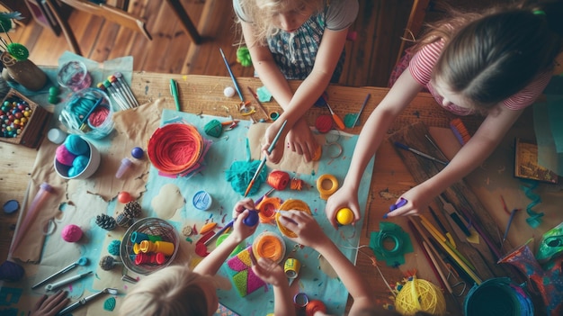 Photo family engaged in creative arts and crafts aig41