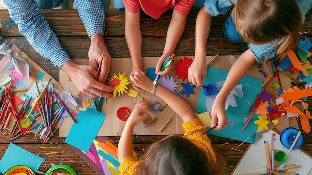 Family engaged in creative arts and crafts aig