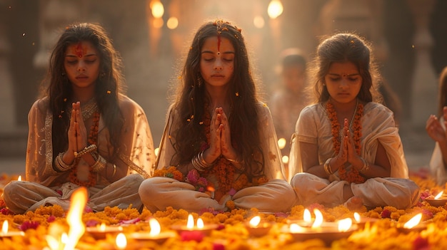 family engaging in traditional Holika Dahan prayers and rituals